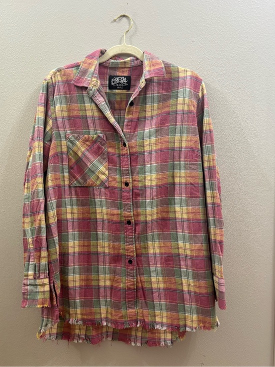 One 24 Tops - One 24 Vintage-Inspired Pink Plaid Flannel Shirt